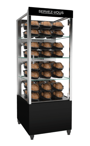 Chicken rotisserie oven with heated food display cabinet for bakery and restaurant use | Rôtissoire avec vitrine chauffante pour usage en boulangerie et restauration